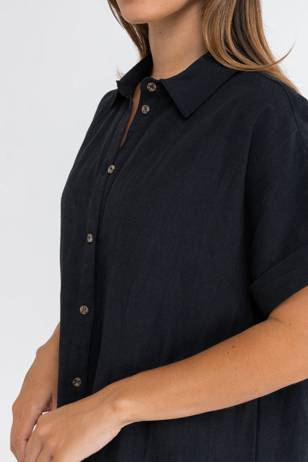 Rhythm Classic Linen Shirt Dress black Endless Winter Shop Rhythm Classic Linen Shirt Dress black Endless Winter Shop
