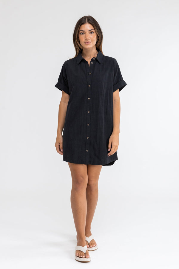 Rhythm Classic Linen Shirt Dress black